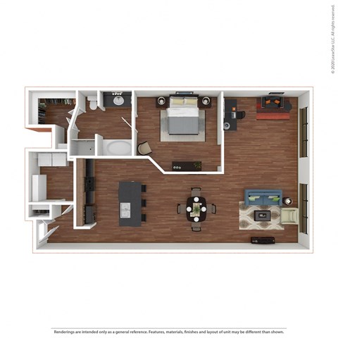 Floor plan for 1 bed, 1 bath, 1013 sqft